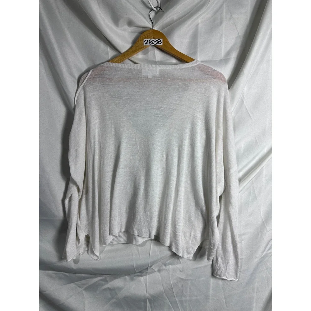 Feel The Piece Terre Jacobs White Linen Lace Up Shoulder V-Neck Sweater OS artsy